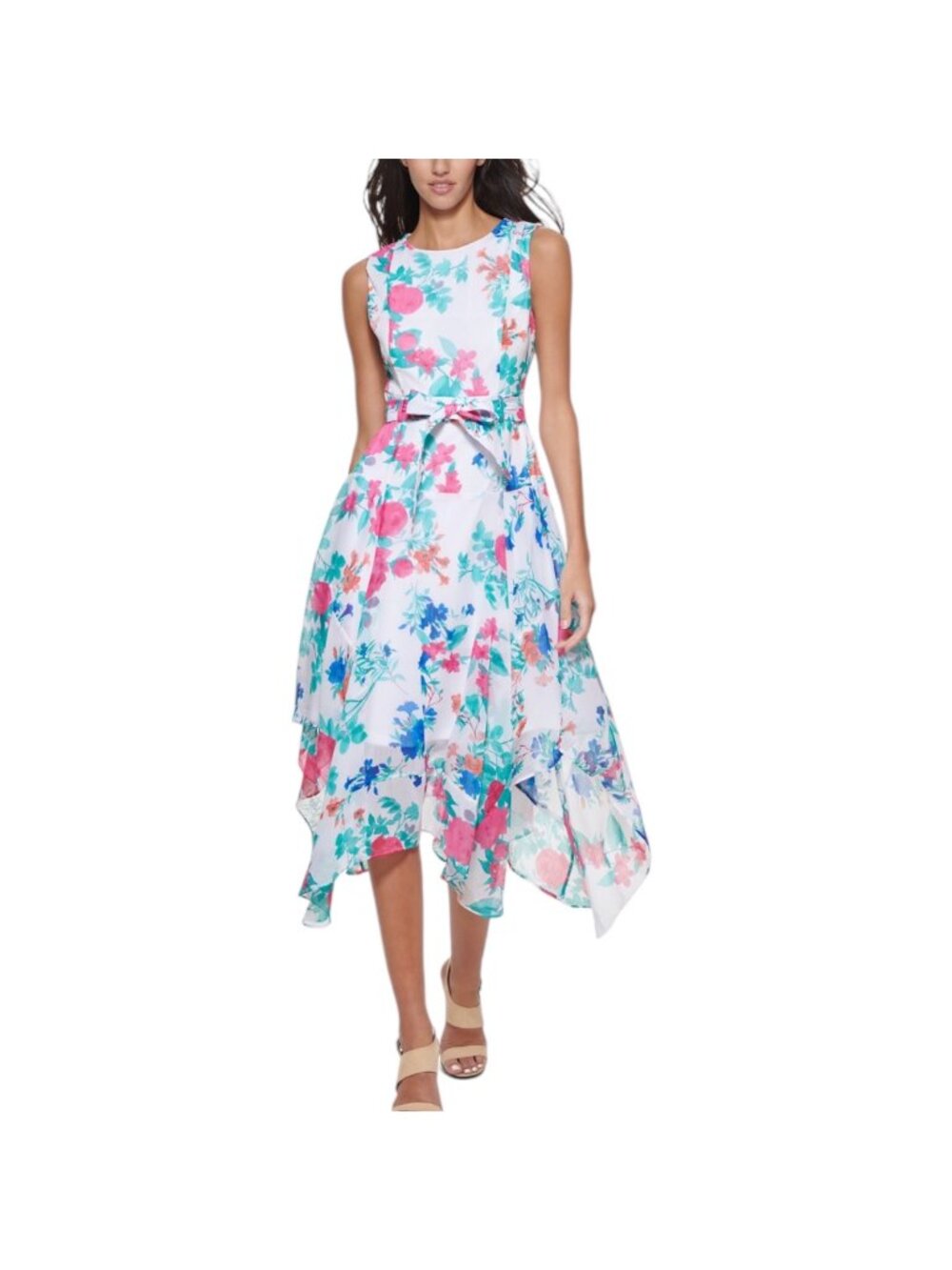 Calvin Klein NWT $129 Women's Multicolor Floral Asymmetrical Midi Dress Size 12